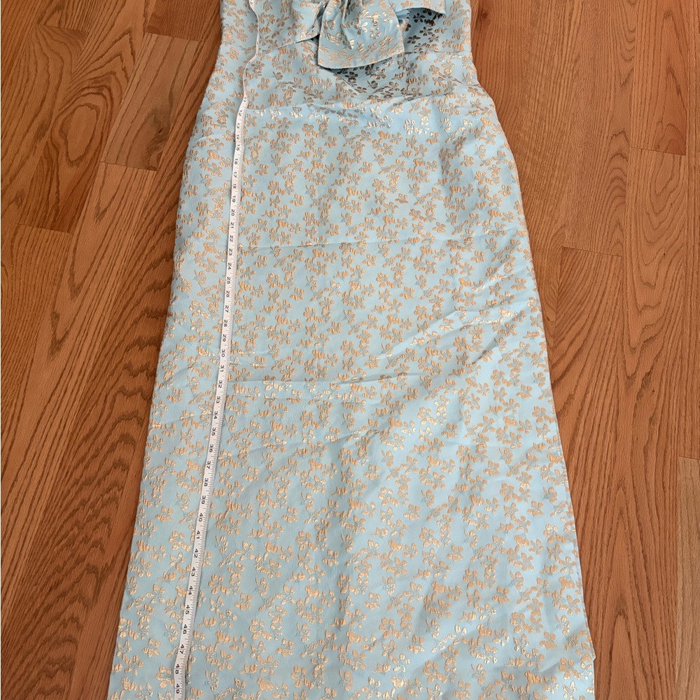 Lilly Pulitzer Strapless Light Blue Dress with Gold Floral Jacquard - Picture 3 of 9